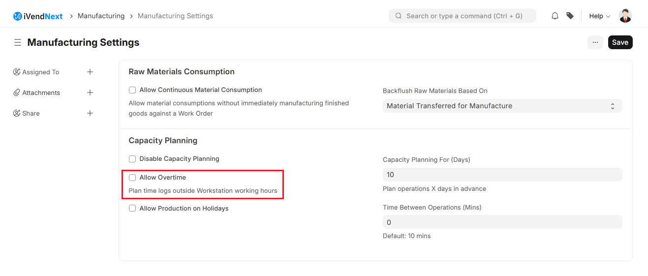 Manufacturing Settings